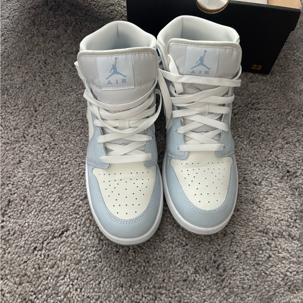 Jordan High-Top Sneakers in White and Light Blue